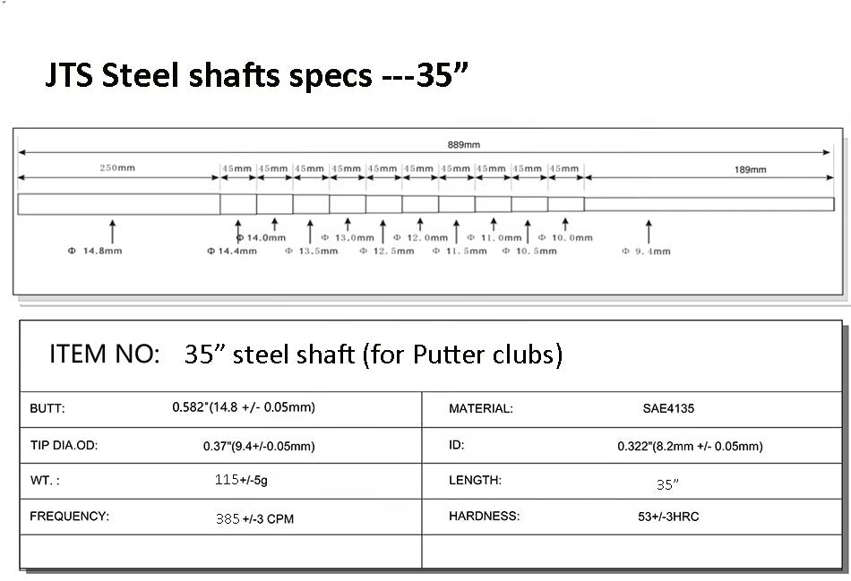 Multi-Size Steel Golf Club Shaft (44"/39"/37"/35")